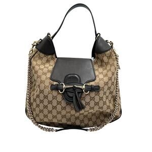 Gucci Beige Ebony GG Canvas Emily Original Chain Hobo Bag